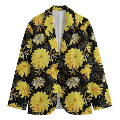Gold And Yellow Floral Print Men's Cotton Blazer
