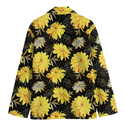 Gold And Yellow Floral Print Men's Cotton Blazer