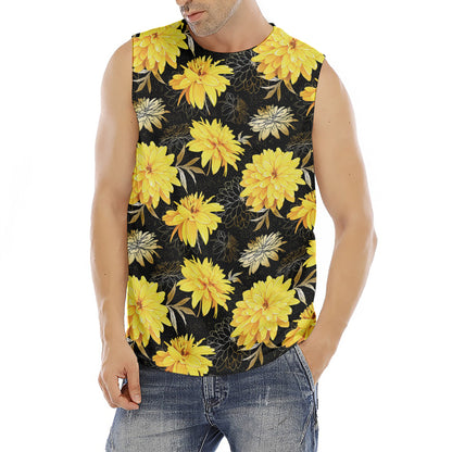 Gold And Yellow Floral Print Men's Fitness Tank Top