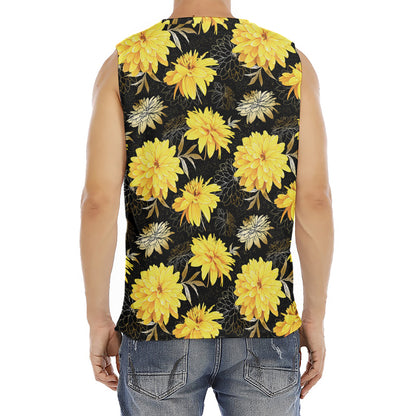 Gold And Yellow Floral Print Men's Fitness Tank Top
