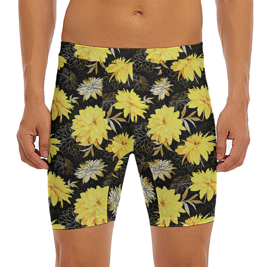 Gold And Yellow Floral Print Men's Long Boxer Briefs