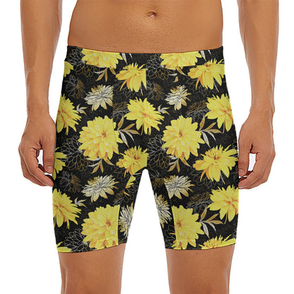 Gold And Yellow Floral Print Men's Long Boxer Briefs