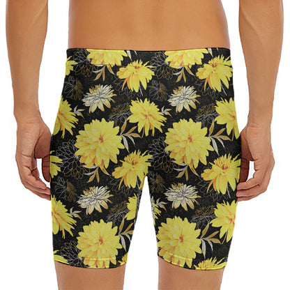 Gold And Yellow Floral Print Men's Long Boxer Briefs