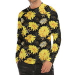Gold And Yellow Floral Print Men's Long Sleeve Rash Guard