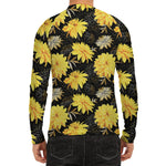 Gold And Yellow Floral Print Men's Long Sleeve Rash Guard