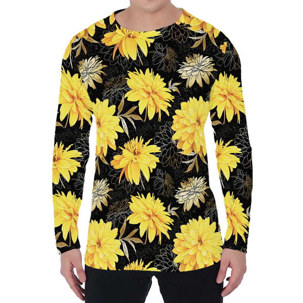 Gold And Yellow Floral Print Men's Long Sleeve T-Shirt