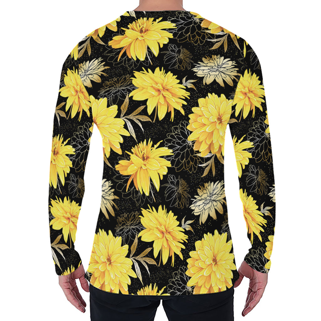 Gold And Yellow Floral Print Men's Long Sleeve T-Shirt