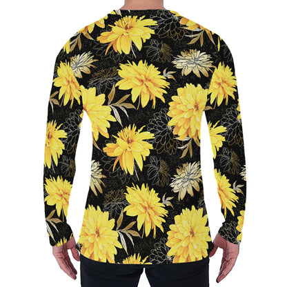 Gold And Yellow Floral Print Men's Long Sleeve T-Shirt