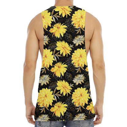 Gold And Yellow Floral Print Men's Muscle Tank Top