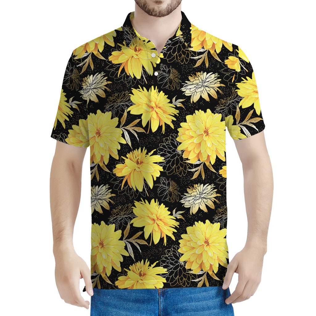 Gold And Yellow Floral Print Men's Polo Shirt