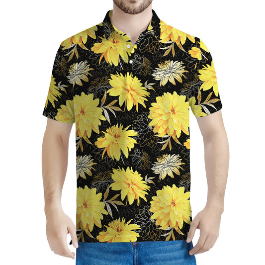 Gold And Yellow Floral Print Men's Polo Shirt