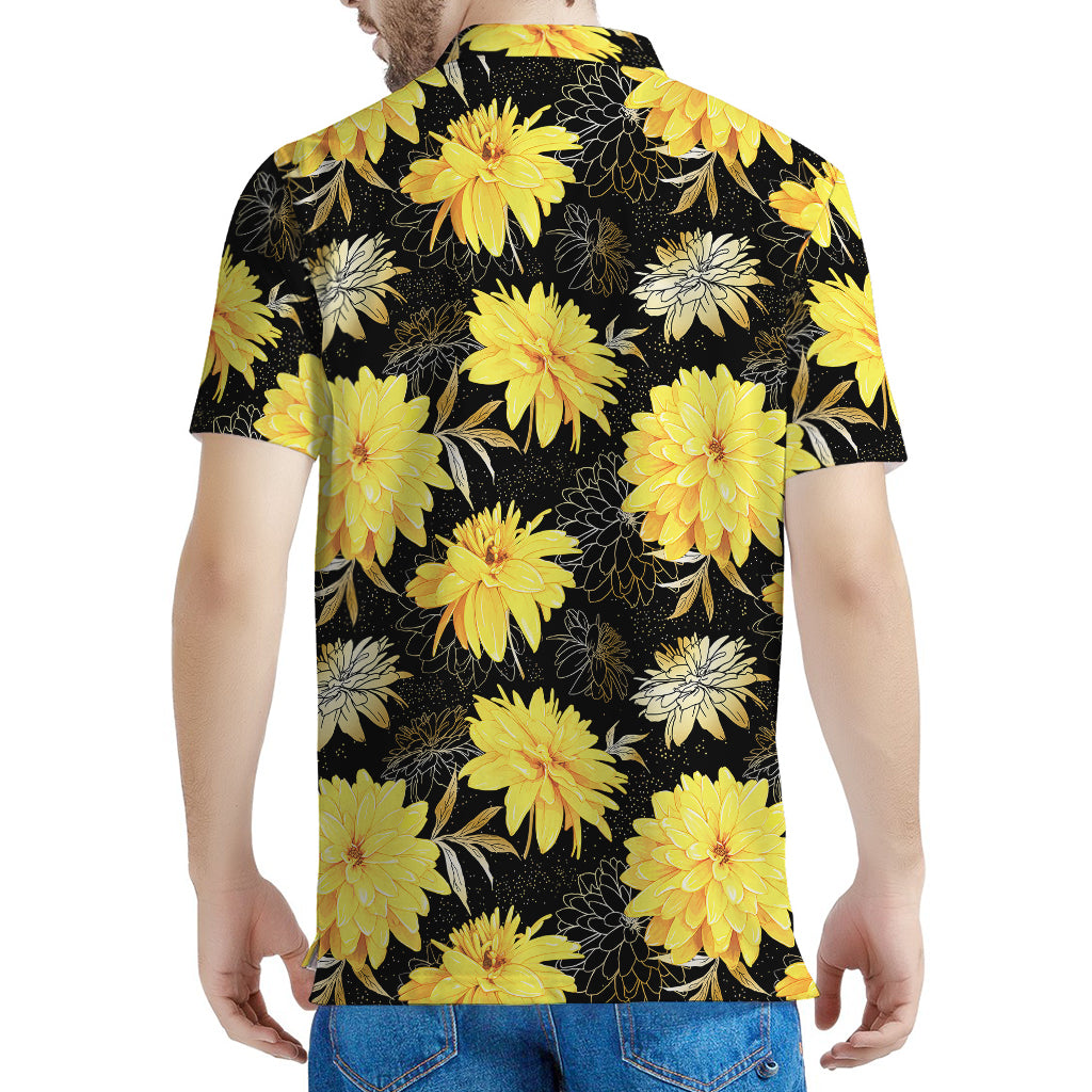 Gold And Yellow Floral Print Men's Polo Shirt