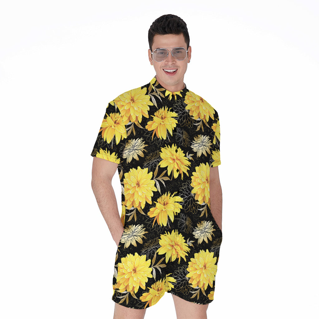 Gold And Yellow Floral Print Men's Rompers