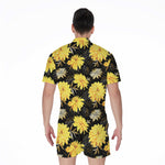 Gold And Yellow Floral Print Men's Rompers