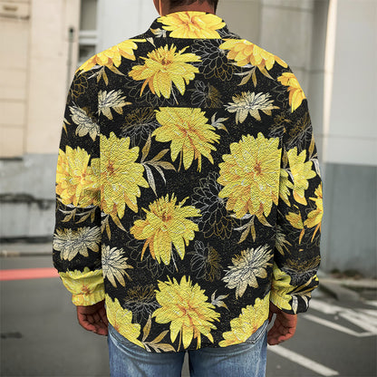Gold And Yellow Floral Print Men's Shirt Jacket