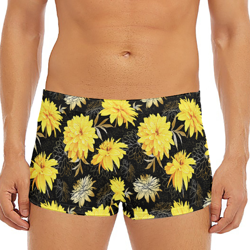 Gold And Yellow Floral Print Men's Short Boxer Briefs