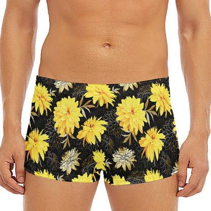 Gold And Yellow Floral Print Men's Short Boxer Briefs