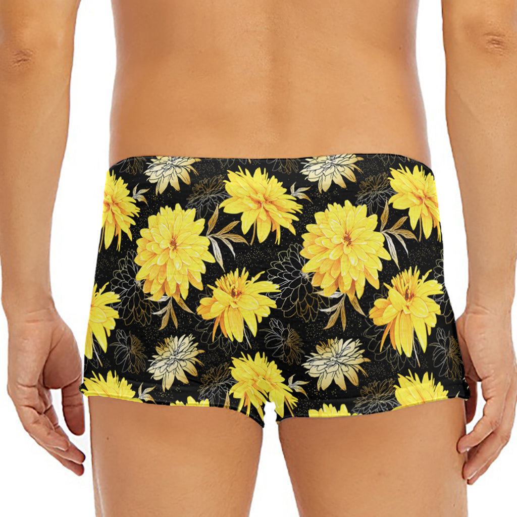 Gold And Yellow Floral Print Men's Short Boxer Briefs