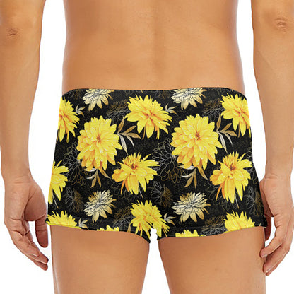 Gold And Yellow Floral Print Men's Short Boxer Briefs