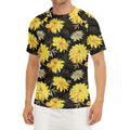 Gold And Yellow Floral Print Men's Short Sleeve Rash Guard