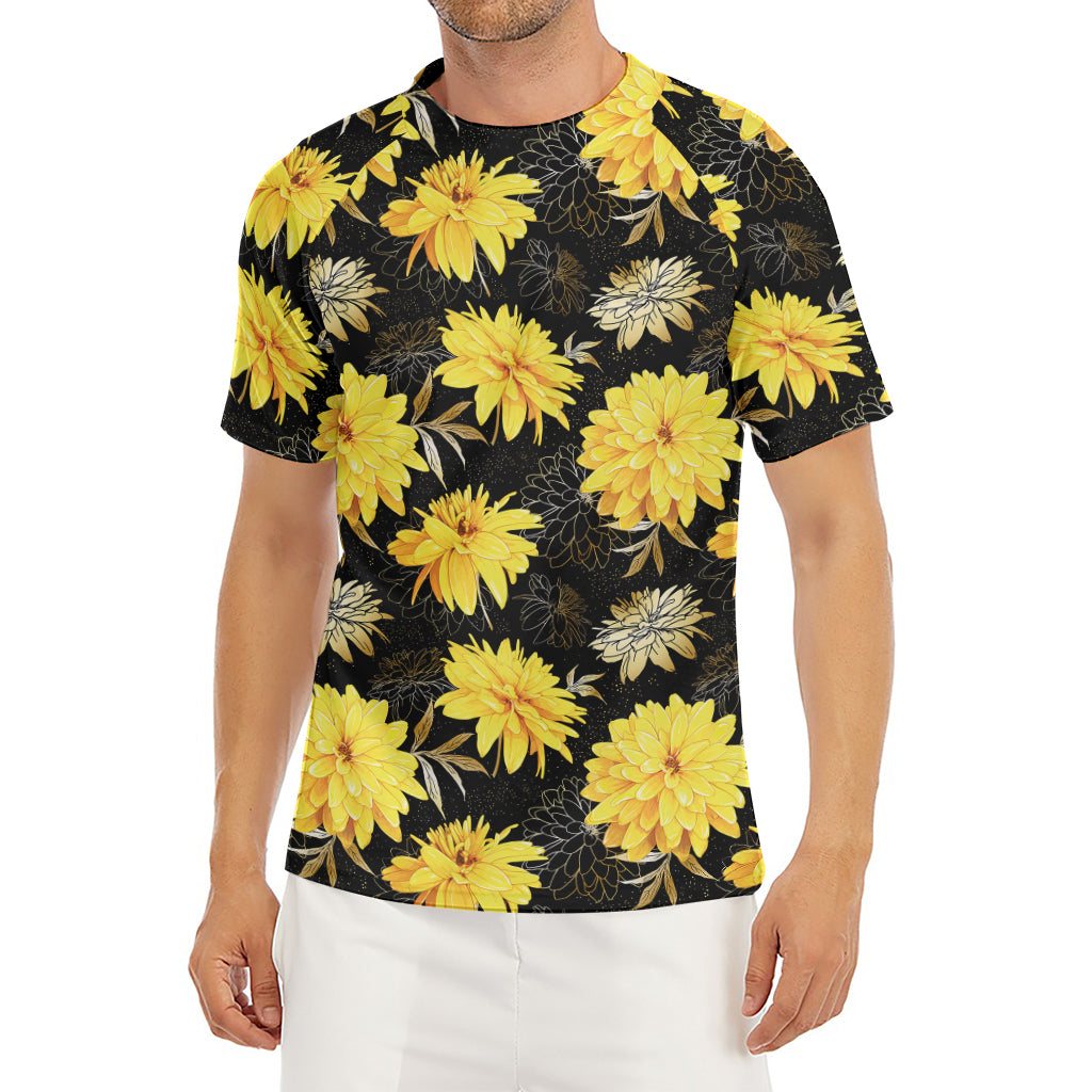Gold And Yellow Floral Print Men's Short Sleeve Rash Guard