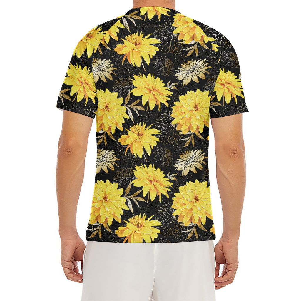 Gold And Yellow Floral Print Men's Short Sleeve Rash Guard