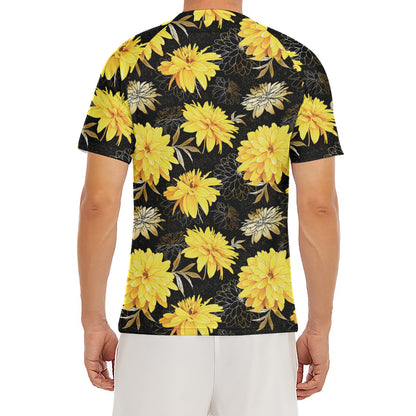 Gold And Yellow Floral Print Men's Short Sleeve Rash Guard