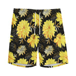 Gold And Yellow Floral Print Men's Sports Shorts