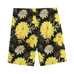 Gold And Yellow Floral Print Men's Sports Shorts