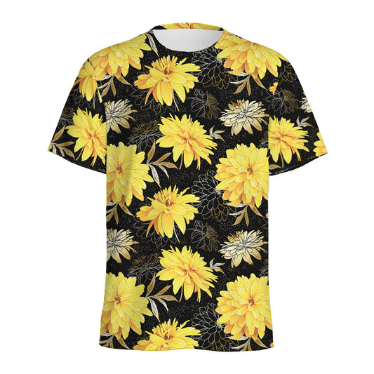 Gold And Yellow Floral Print Men's Sports T-Shirt
