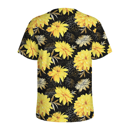 Gold And Yellow Floral Print Men's Sports T-Shirt