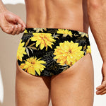 Gold And Yellow Floral Print Men's Swim Briefs