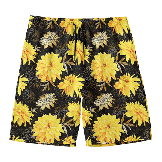 Gold And Yellow Floral Print Men's Swim Trunks