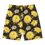Gold And Yellow Floral Print Men's Swim Trunks