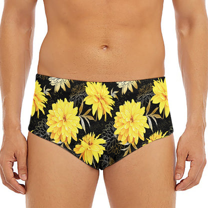 Gold And Yellow Floral Print Men's Triangle Swim Briefs