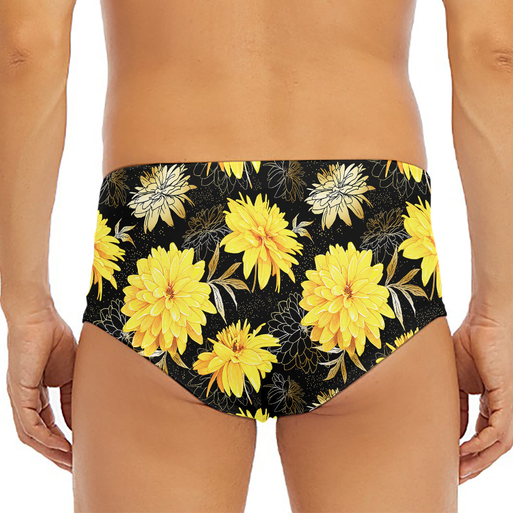 Gold And Yellow Floral Print Men's Triangle Swim Briefs
