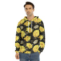 Gold And Yellow Floral Print Men's Velvet Pullover Hoodie