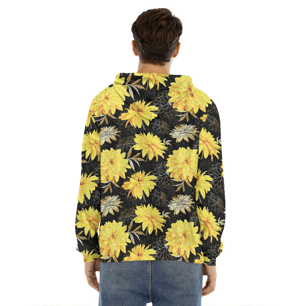 Gold And Yellow Floral Print Men's Velvet Pullover Hoodie