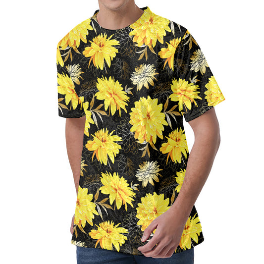 Gold And Yellow Floral Print Men's Velvet T-Shirt
