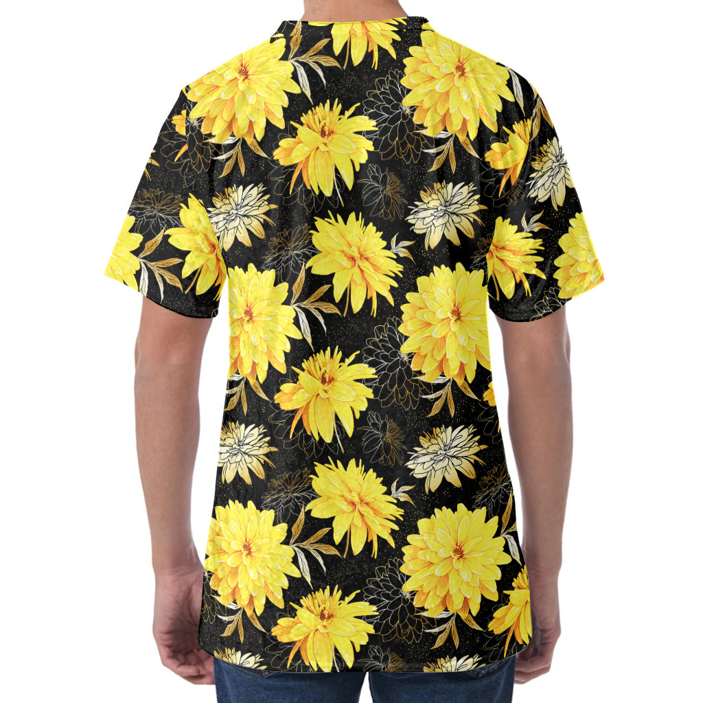 Gold And Yellow Floral Print Men's Velvet T-Shirt