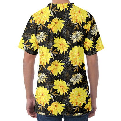 Gold And Yellow Floral Print Men's Velvet T-Shirt