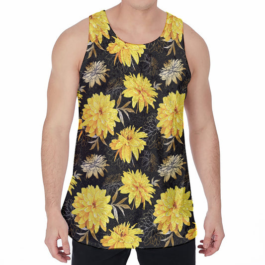 Gold And Yellow Floral Print Men's Velvet Tank Top