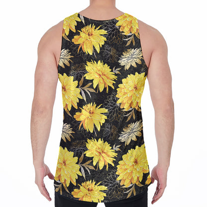 Gold And Yellow Floral Print Men's Velvet Tank Top