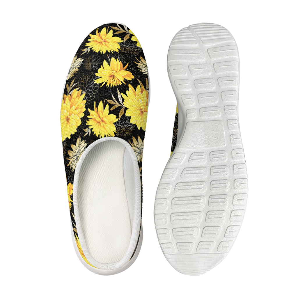 Gold And Yellow Floral Print Mesh Casual Shoes