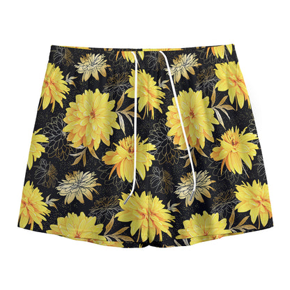 Gold And Yellow Floral Print Mesh Shorts