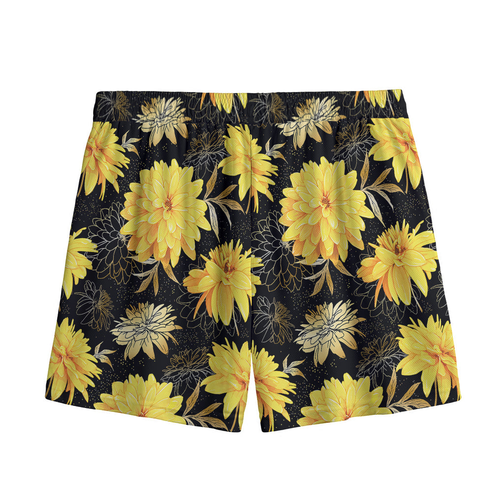 Gold And Yellow Floral Print Mesh Shorts