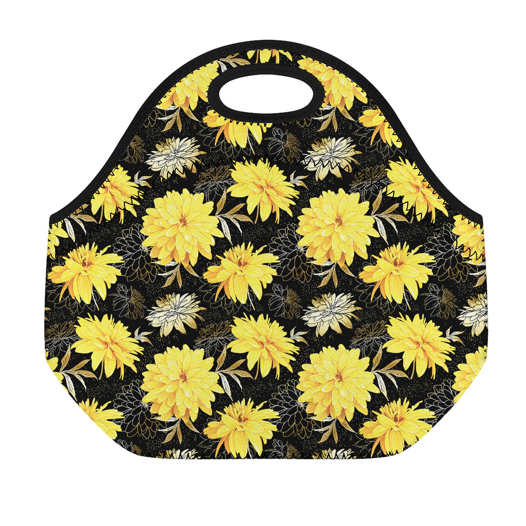 Gold And Yellow Floral Print Neoprene Lunch Bag