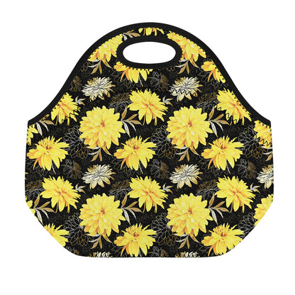 Gold And Yellow Floral Print Neoprene Lunch Bag