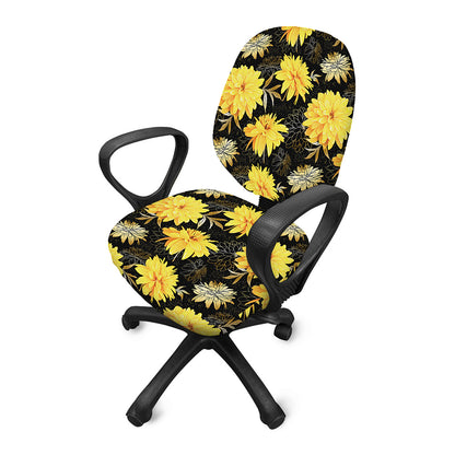 Gold And Yellow Floral Print Office Chair Cover