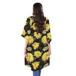 Gold And Yellow Floral Print Open Front Beach Cover Up